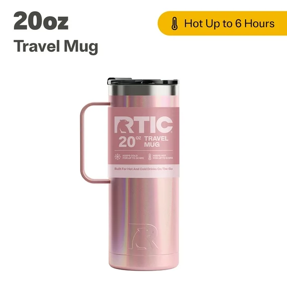 RTIC 20 oz Stainless Steel Insulated Travel Mug, Splash-Proof Lid, Dusty Rose Glitter