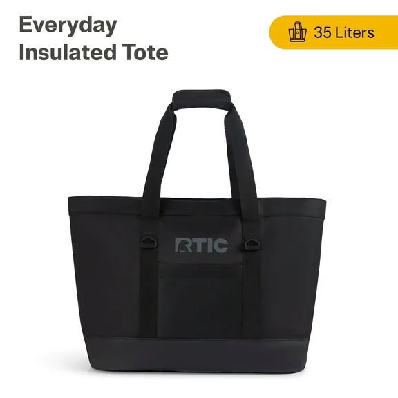 RTIC Everyday Insulated Tote Bag, 35 ltr Insulated Cooler Bag, Leak-Free Interior, Black