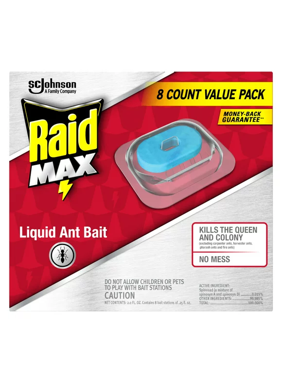 Raid Max Liquid Ant Bait, Outdoor and Indoor Ant Poison Bait Stations for Home, 8 Count