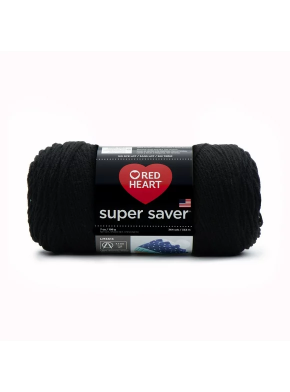 Red Heart Super Saver Medium Acrylic Black Yarn, 364 yd