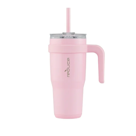 Reduce Cold1 Tumbler. Straw, Lid & Handle. Insulated Stainless Steel 24oz, Pink Blossom