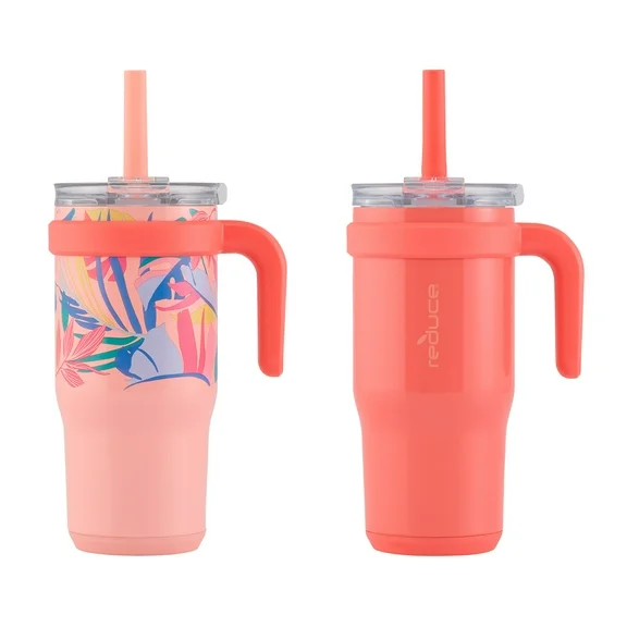 Reduce Coldee Kids Tumbler with Handle & Spill-Proof Straw 2 pack, Insulated Stainless Steel - 18oz