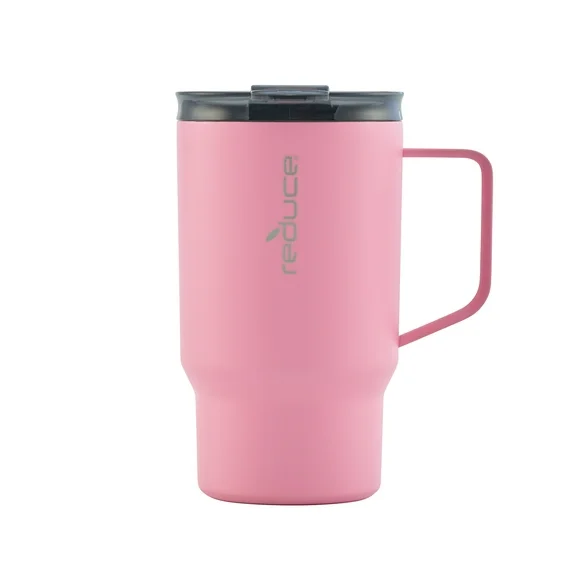 Reduce Vacuum Insulated Stainless Steel Hot1 Mug with Lid and Handle, Fierce Pink, 18 oz.