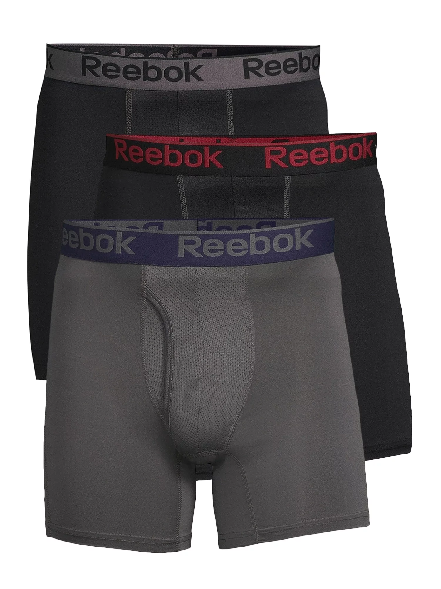 Reebok Men's Pro Series Performance Boxer Brief Extended Length Underwear, 7.5-Inch, 3-Pack
