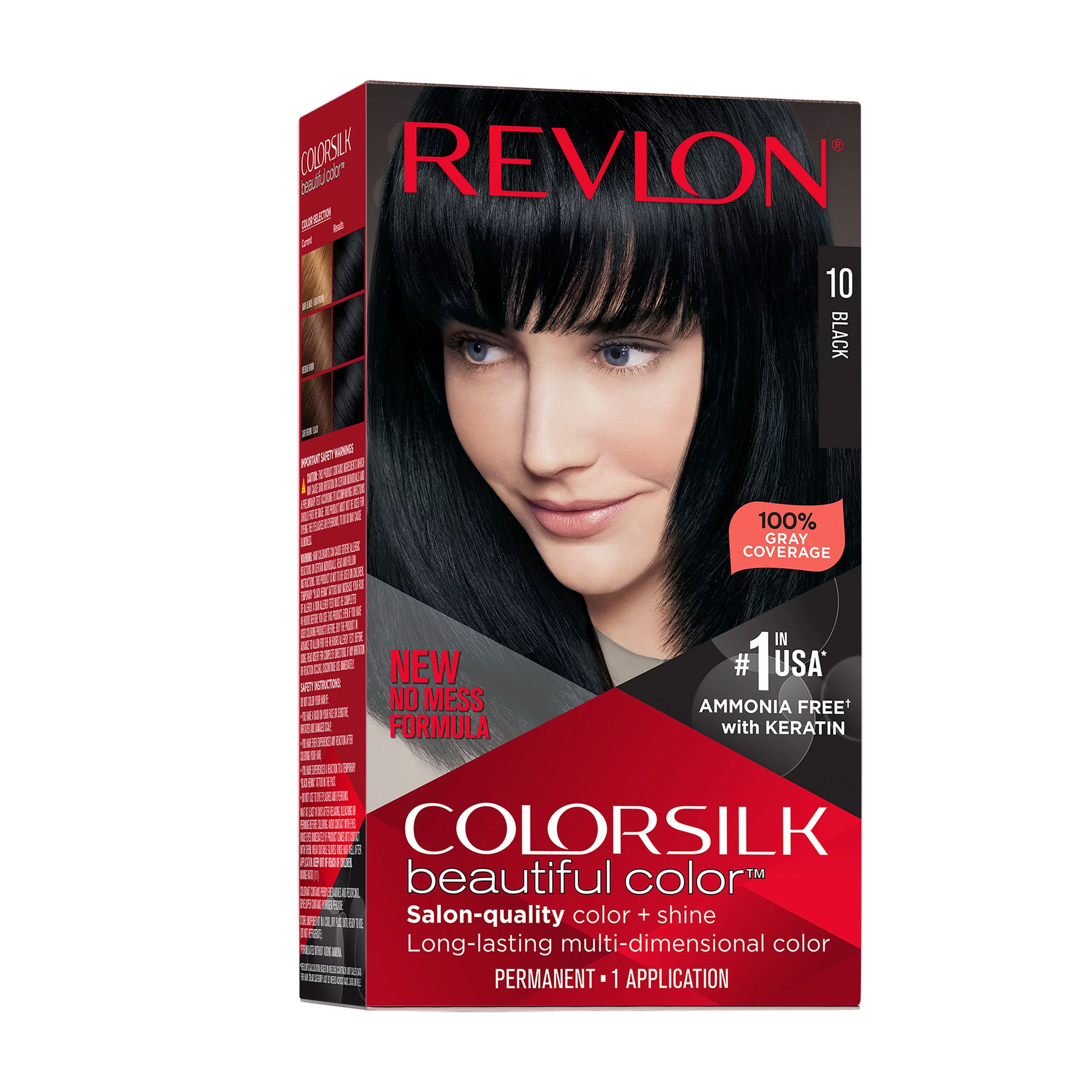 Revlon Colorsilk Beautiful Color Long Lasting Permanent Hair Color, 010 Black