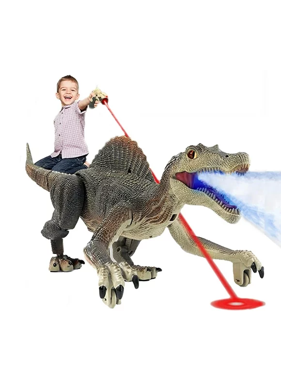 Richgv Upgraded Remote Light Control Dinosaur，Remote Control Dinosaur. Spray Control Dinosaur, Sounds，Walking RC Dinosaur, Toys for Boys 4,5,6,7,8,9 RC Jurassic Velociraptor Toys  Christmas Gifts