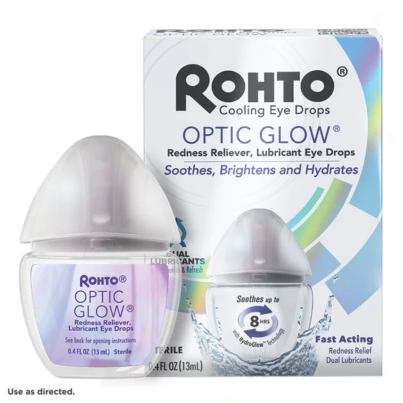 Rohto® Optic Glow® Cooling and Lubricating Eye Drops, Redness Reliever, 0.4 fl oz