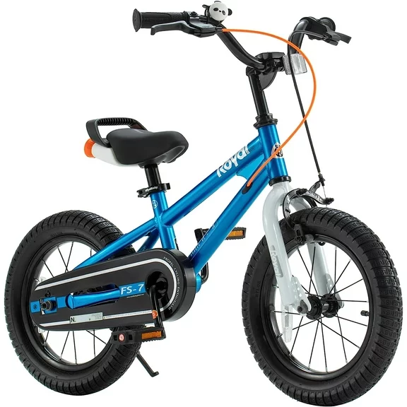 Royalbaby Freestyle 7 Kids Bike Toddlers 14 Inch Wheel Dual Handbrakes Bicycle Beginners Boys Girls Ages 3-5 Years, Kickstand and Water Bottle Included, Blue