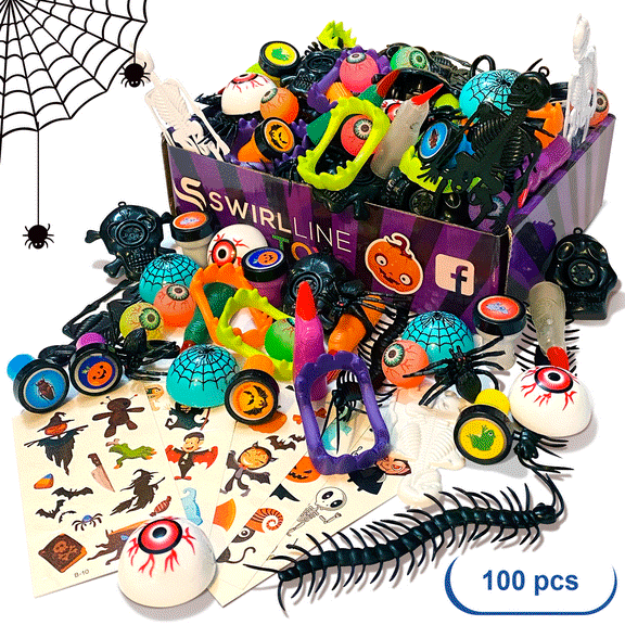 S SWIRLLINE Halloween Party Favors for Kids Halloween Toys Bulk Pinata Filler Carnival Prizes 100 Pcs
