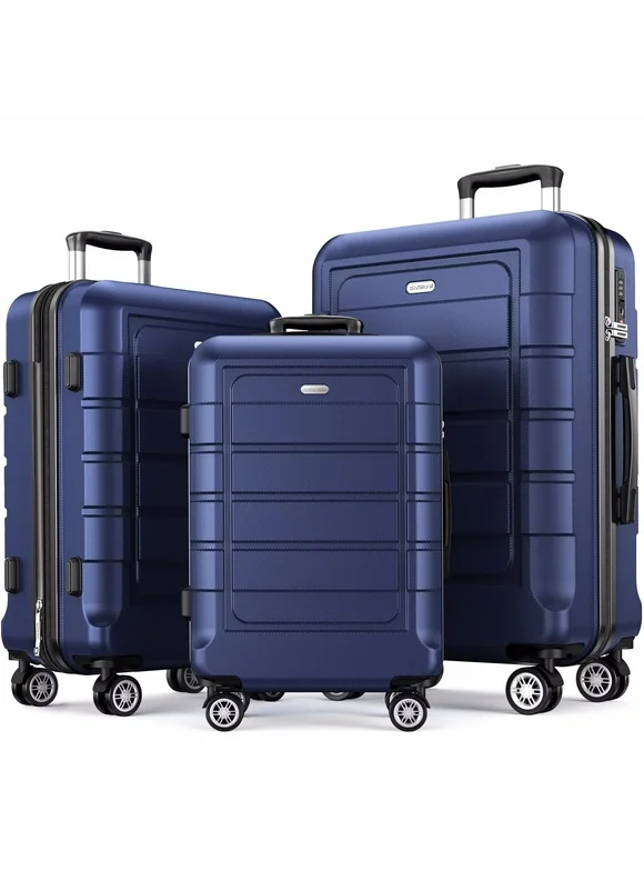 SHOWKOO 3 Piece Luggage Set Expandable ABS Hard Shell luggage Set Double Spinner Wheels Suitcase