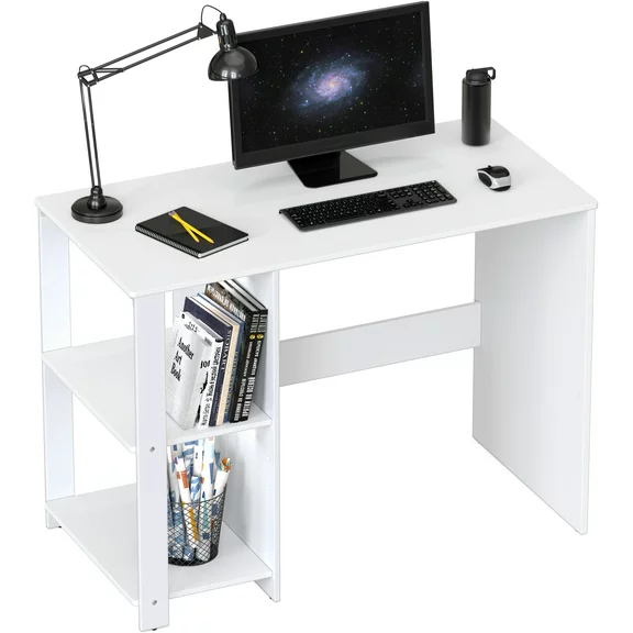 SHW Home Office Computer Desk with Shelves, White