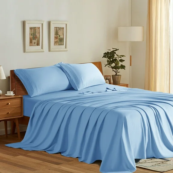 SONORO KATE Bed Sheets Set, 1800 Series Microfiber Deep Pocket 4 Pieces Luxury Soft Sheet Set, California King, Lake Blue