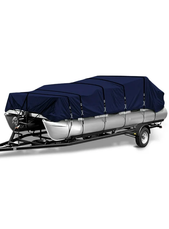 Seapisode 900D Marine Grade Fade and Tear Resistant Trailerable Pontoon Boat Cover，Heavy-Duty Waterproof and UV-Proof Pontoon Covers with Windproof Metal Buckle Straps Fit 25ft-28ft Long(Navy)
