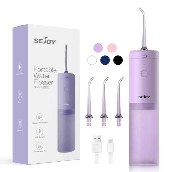 Sejoy Cordless Water Flosser, Rechargeable Portable Oral Irrigator Teeth Cleaner, Purple