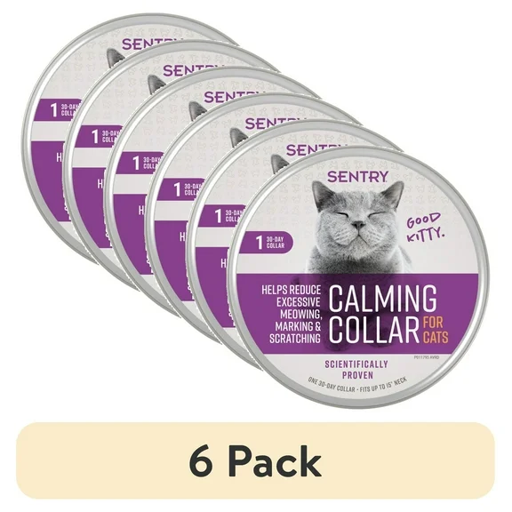 (6 pack) Sentry Calming Collar for Cats and Kittens, One 30-Day Release Collar, 1 Month Supply