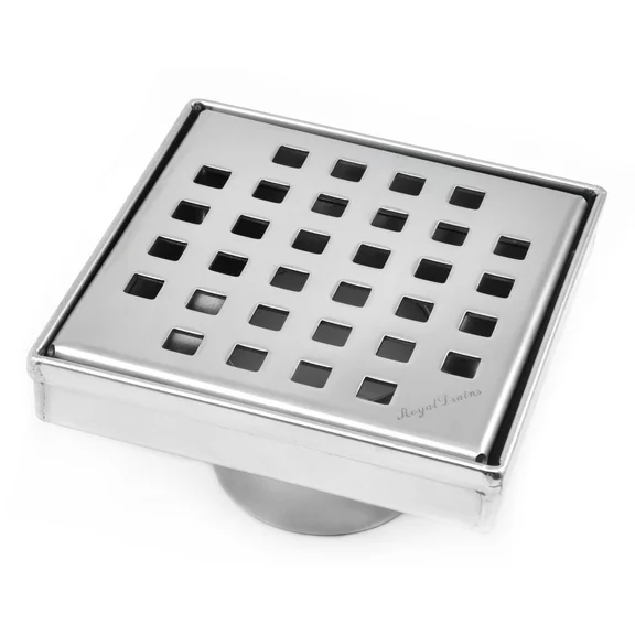 SereneDrains Square Shower Drain 304 Stainless Steel Traditional Square Design 4 Inch Grate with Hair Catcher Trap Strainer Shower Floor Drain Set