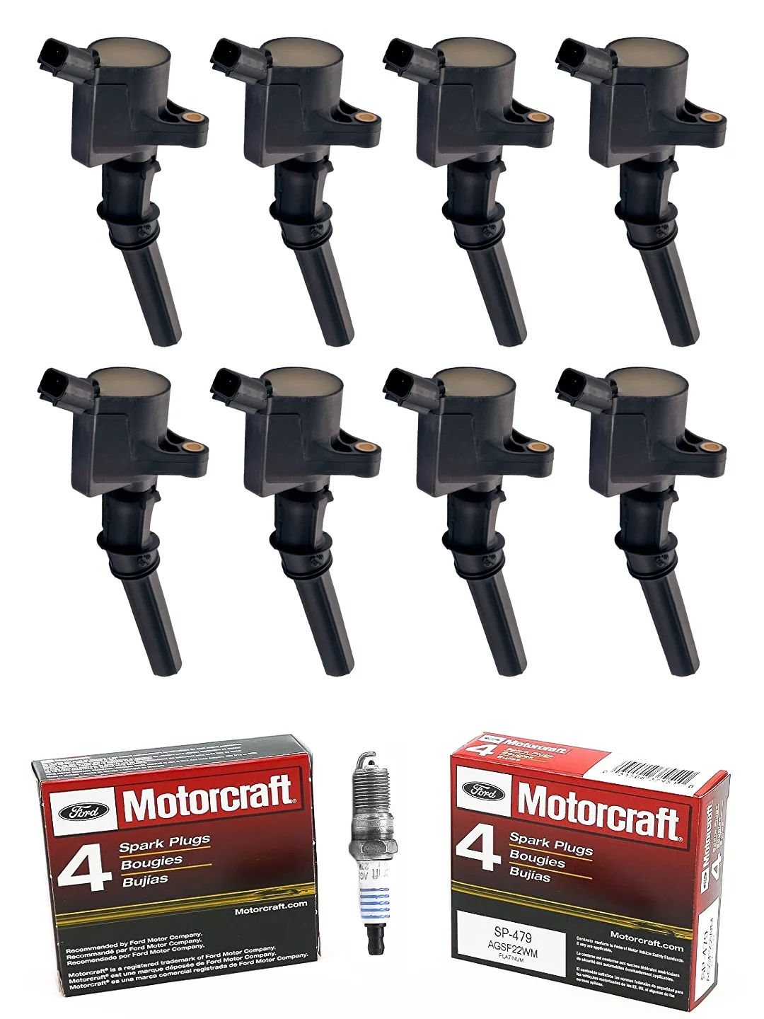 Set of 8 ISA Ignition Coils & 8 Motorcraft Spark Plugs Compatible with 1998-2019 Ford E150 E250 E350 E450 and F150 F250 F350 4.6L 5.4L 6.8L Replacement for FD503 SP479
