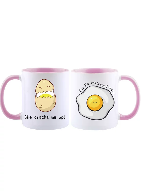 Funnil Ceramic Coffee Mugs Set His & Her Coffee Cup Couples Sets Husband and Wife Anniversary Presents Wedding or Engagement Gift Pink