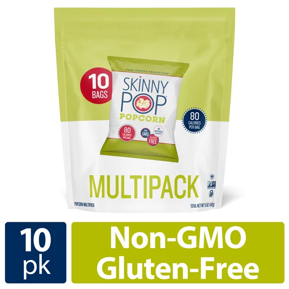 SkinnyPop Gluten-Free Original Popcorn, 0.65 oz Snack-Size Bags, 10 Count