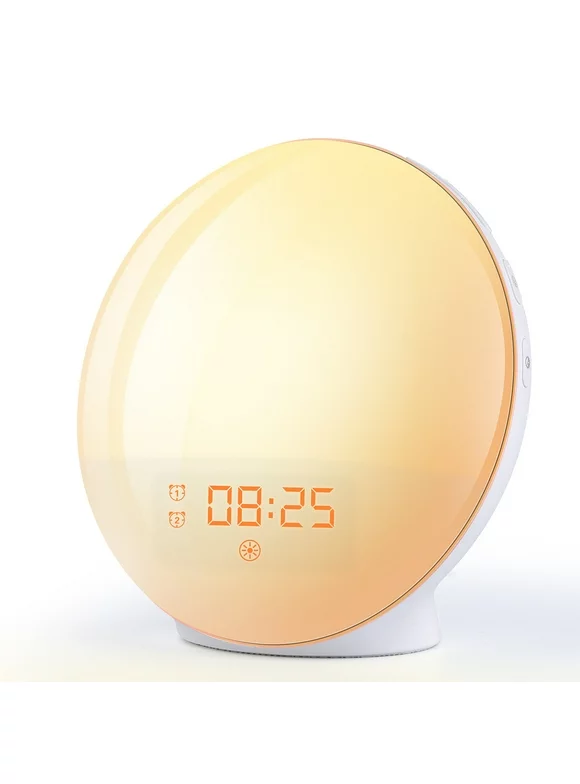Smart Alarm Clock Wake Up Light - Sunrise Alarm Clock Supports APP Control with FM Radio, Sunrise/Sunset Simulation, 4 Alarms, Snooze Function, 7 Colors, 7 Natural Sound & FM Radio, Digital LED Clock
