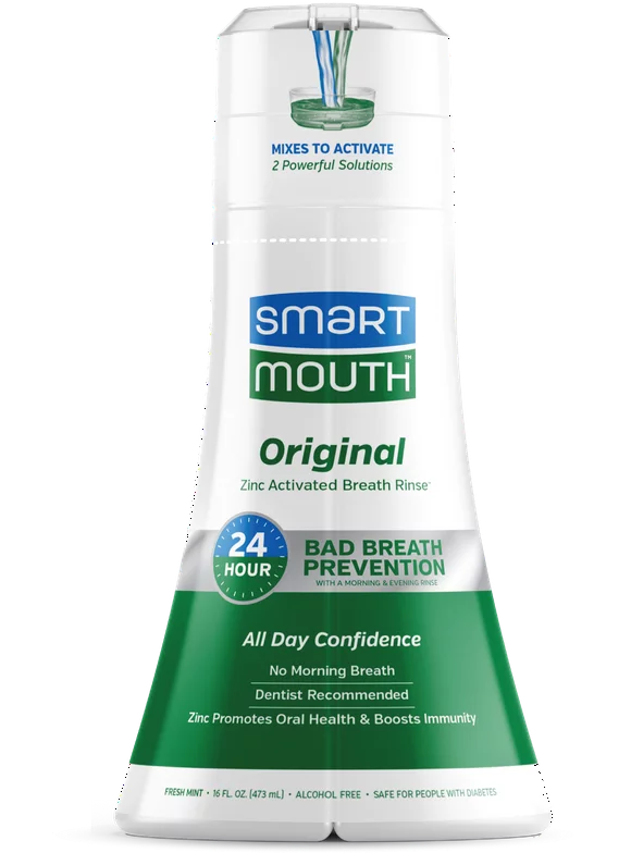 SmartMouth The Original Activated Dual-Solution Breath Rinse Mouthwash, Fresh Mint, 16 fl oz, Adult