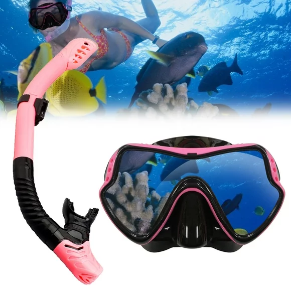 Snorkel Set Adult, Dry Top Snorkeling Gear, Impact Resistant Anti Fog Tempered Glass Panoramic Scuba Diving Mask, Easy Breathing Underwater for Snorkeling, Swimming，Summer Saving