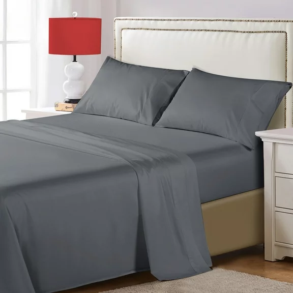 Sonoro Kate 100% Egyptian Cotton Bed Sheet Set, 1200 Series Deep Pocket 4PC Percale Sheets, King, Dark Gray