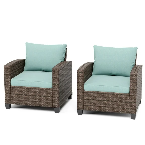 Sophia & William Wicker Patio Chairs Set of 2 With Blue Cushions