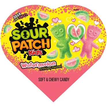 Sour Patch Kids Watermelon Soft & Chewy Valentines Day Candy, 3.4 oz Heart Shaped Box