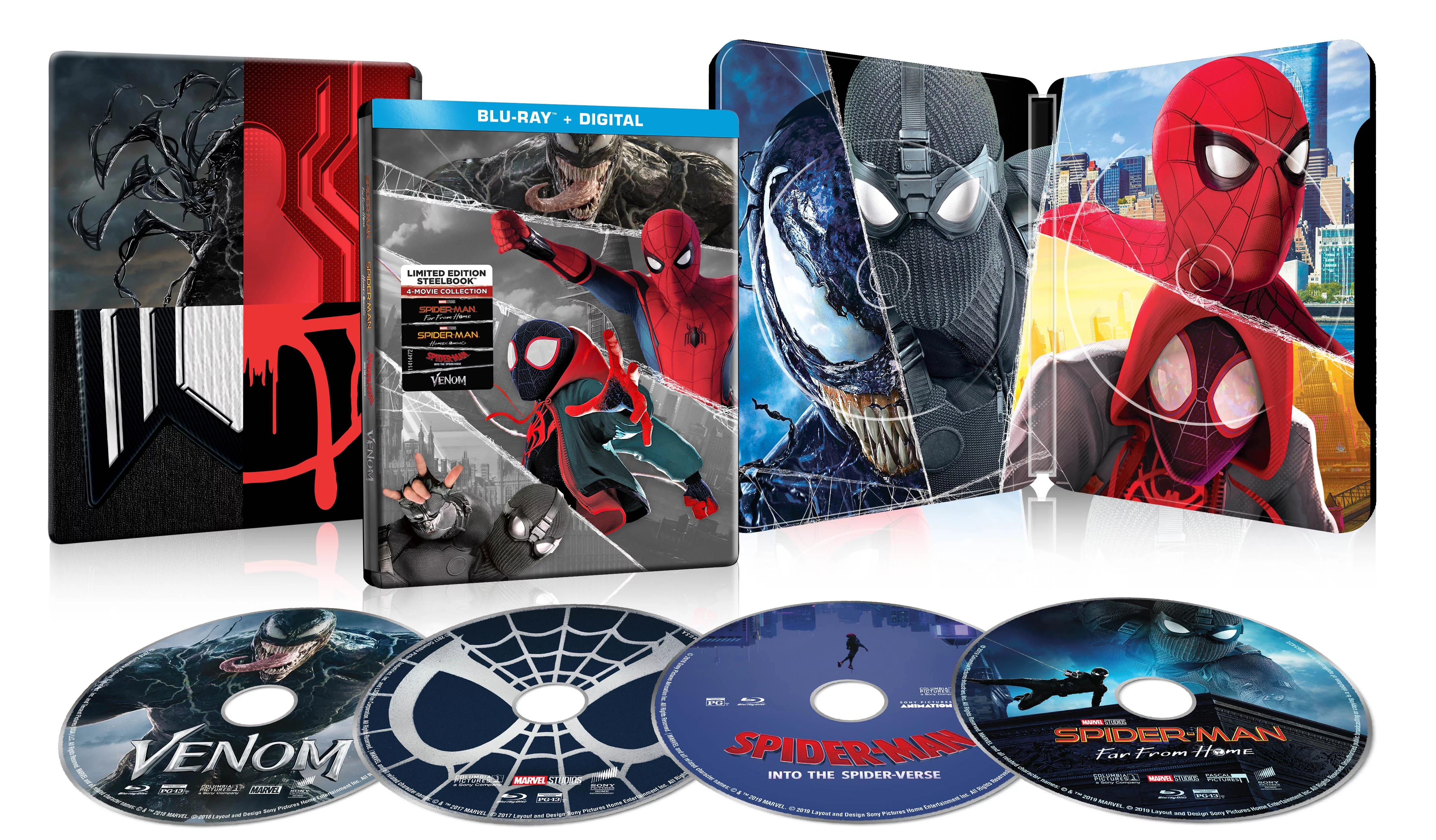 Spider-Man 4-Film Collection Spider-Man: Far from Home / Spider-Man: Homecoming / Spider-Man: Into the Spider-Verse / Venom (2018) (Blu-Ray + Steelbook)