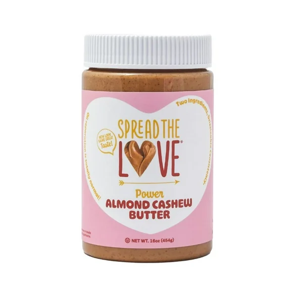 Spread The Love POWER Almond Cashew Butter, All-Natural, Vegan, Gluten-Free, No Added Sugar, 16 oz