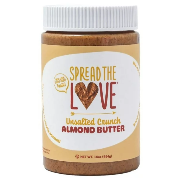 Spread The Love UNSALTED CRUNCH Almond Butter, Vegan, Gluten-free,  Palm-Oil Free, No Added Sugar, 16oz
