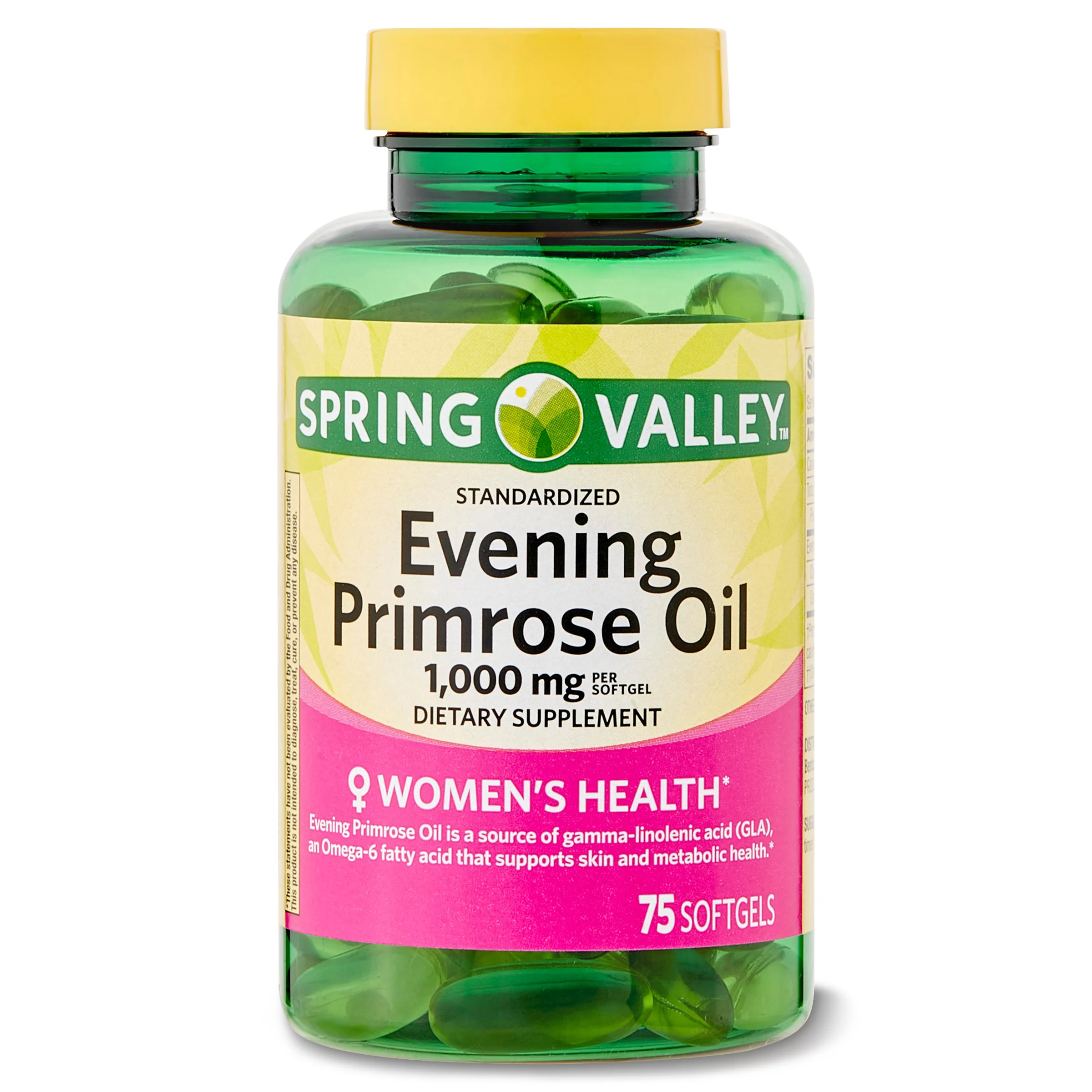 Spring Valley Evening Primrose Oil Women's Health Dietary Supplement Softgels, 1000 mg, 75 Count