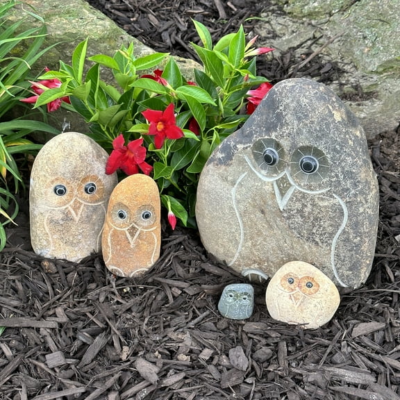 Stone Age Creations Family of Boulder Owls 5 Pcs 2" 4" 6" 8" 12"