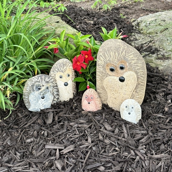 Stone Age Creations Family of Boulder Standing Hedgehogs 5 Pcs 4"x2 6" 8" 12"