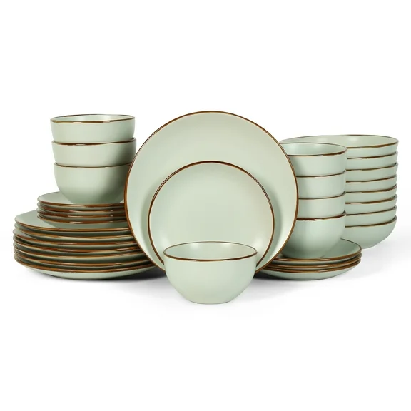 Stone + Lain Brasa Stoneware Collection Dinnerware Set, 32-Piece Service for 8, Light Green