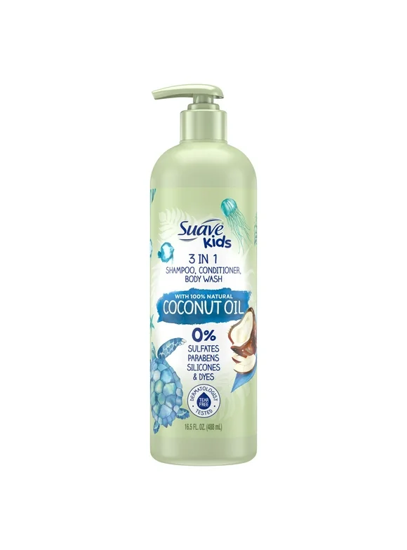Suave Kids Naturals 3-in-1 Shampoo Conditioner & Body Wash with Coconut Oil, 16.5 oz