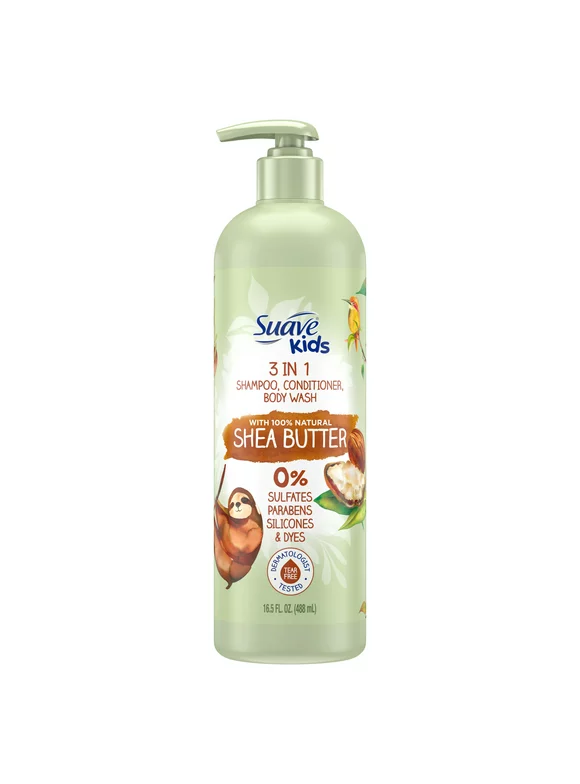 Suave Kids Naturals 3-in-1 Shampoo Conditioner & Body Wash with Shea Butter, 16.5 oz