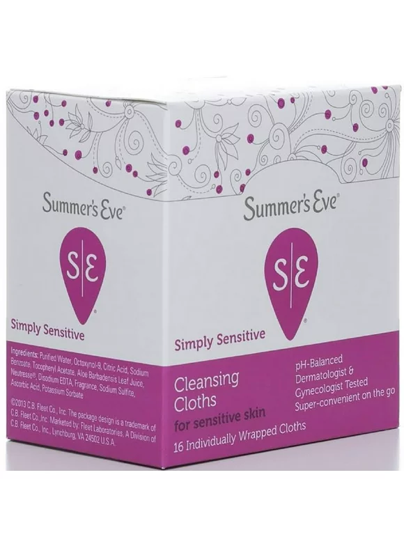 Summer's Eve Simply Sensitive Cleansing Cloths For Sensitive Skin, 16 Count, 1 Pack