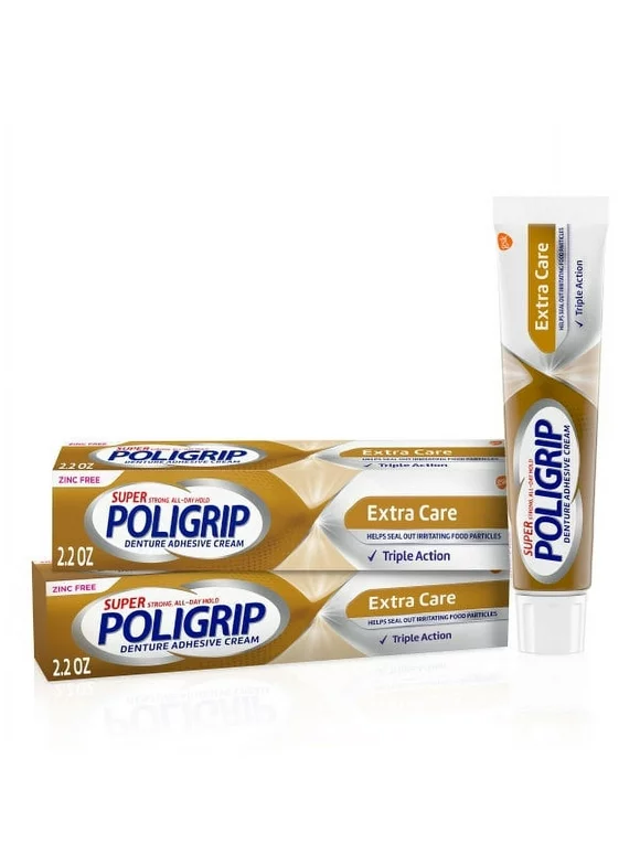 Super Poligrip Original Denture and Partials Adhesive Cream, 2.2 oz, 2 Pack