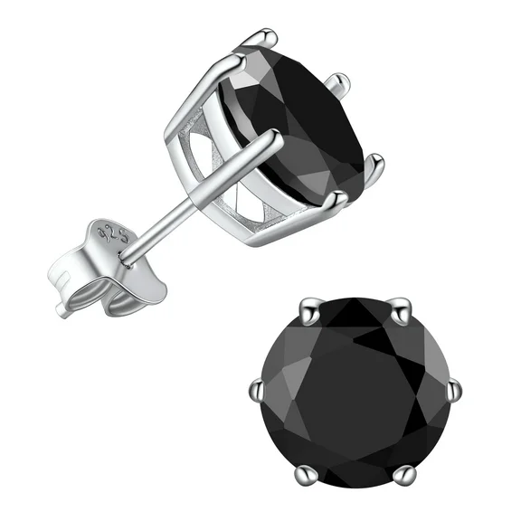 Suplight 925 Stelring Silver Simulated Diamond Black Cubic Zirconia Stud Earrings for Women Men 9mm