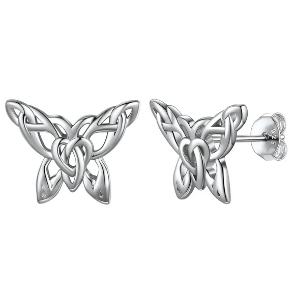 Suplight 925 Sterling Silver Celtic Knot Hollow Butterfly Stud Earrings, Dainty Butterfly Earrings for Women Girls