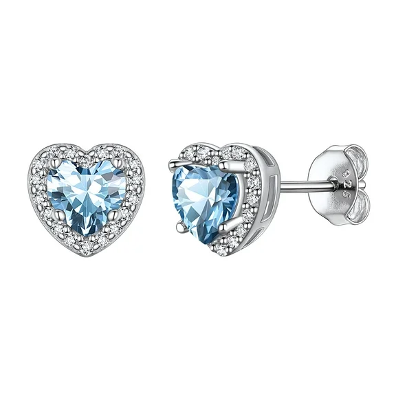 Suplight 925 Sterling Silver Rings Heart Shape Halo Birthstone Earring for Women Girls