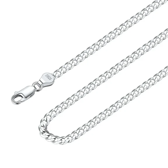 Suplight 925 Sterlings Silver 3mm/5mm Flat Curb Cuban Link Chain Necklace, Hip Hop Jewelry for Men Women