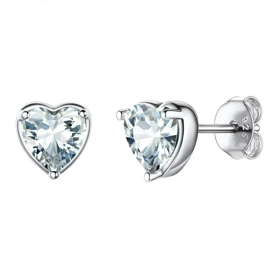 Suplight Women Adult 925 Sterling Silver Heart Birthstone Stud Earrings Birthday Valentines Gift
