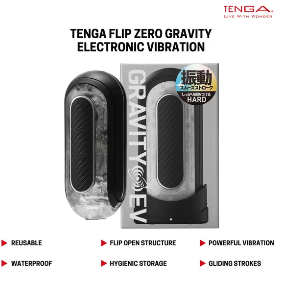 TENGA FLIP ZERO GRAVITY Electronic Vibration Black Strong Edition Dual Core Vibration Luxurious Stroker Easy to Wash Flip-Open Designed Sex Toy
