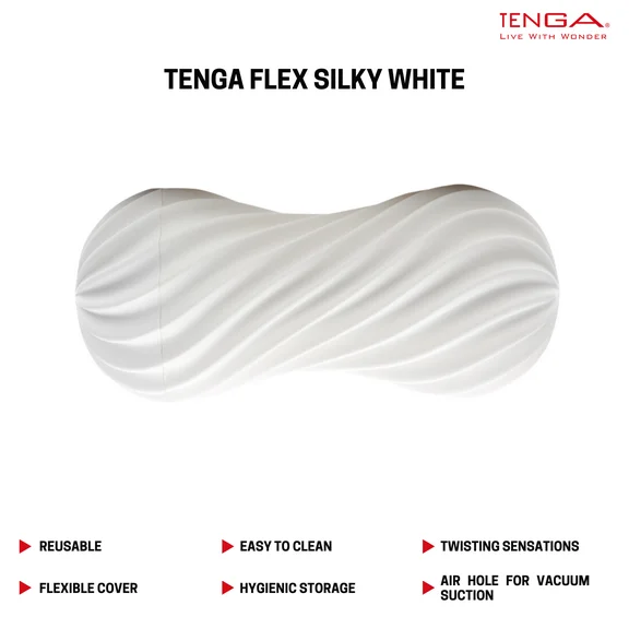 TENGA Flex Silky White Male Reusable Masturbator/ Stroker w/Drying Stand