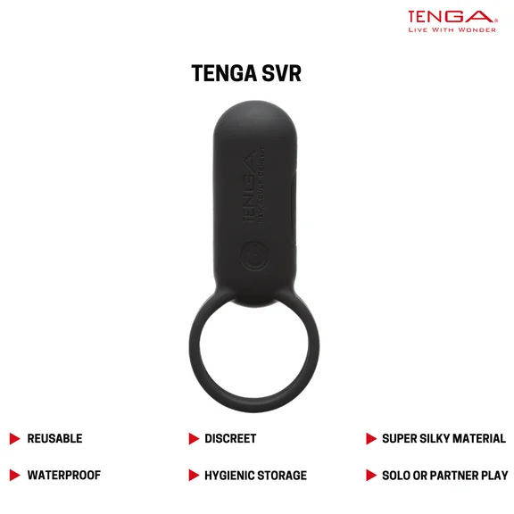 TENGA Smart Vibe Ring Black Discrete Multi-Use Vibrating Ring for Partnered and Solo Pleasure
