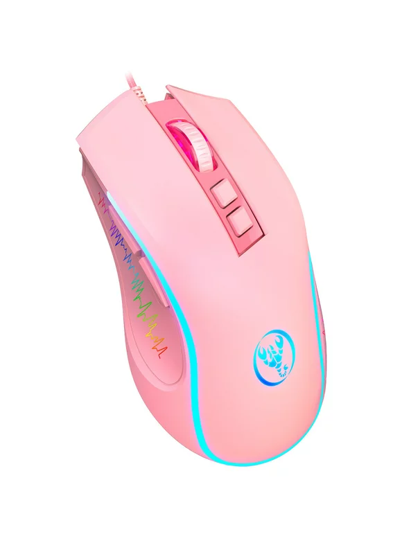 TSV Wired Gaming Mouse, RGB Backlit Computer PC Gaming Mice, Ergonomic Mouse, USB Optical Mice with 7 Buttons, 4 Adjustable DPI up to 3200, Fit for Windows 7/8/10/XP, Vista, Linux, Mac OS, Pink/Black