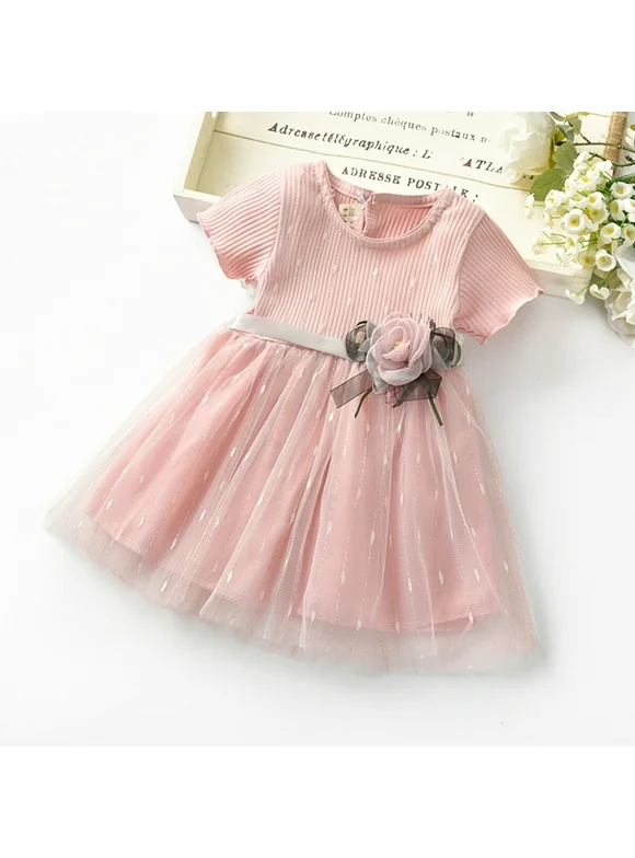 Tawop Pink Dress Summer 1-4 Years Girls' Children's Dress Short Sleeve Mesh Princess Skirt Baby Girls' Dress New Arrival